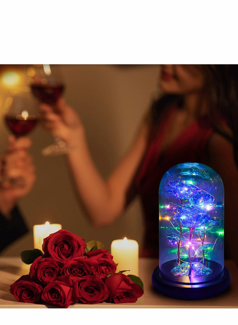 Rose Gifts for Women 3 Blue Colorful Artificial Flower Her Women Birthday Gift Mom Light Up Rose Her s Anniversary