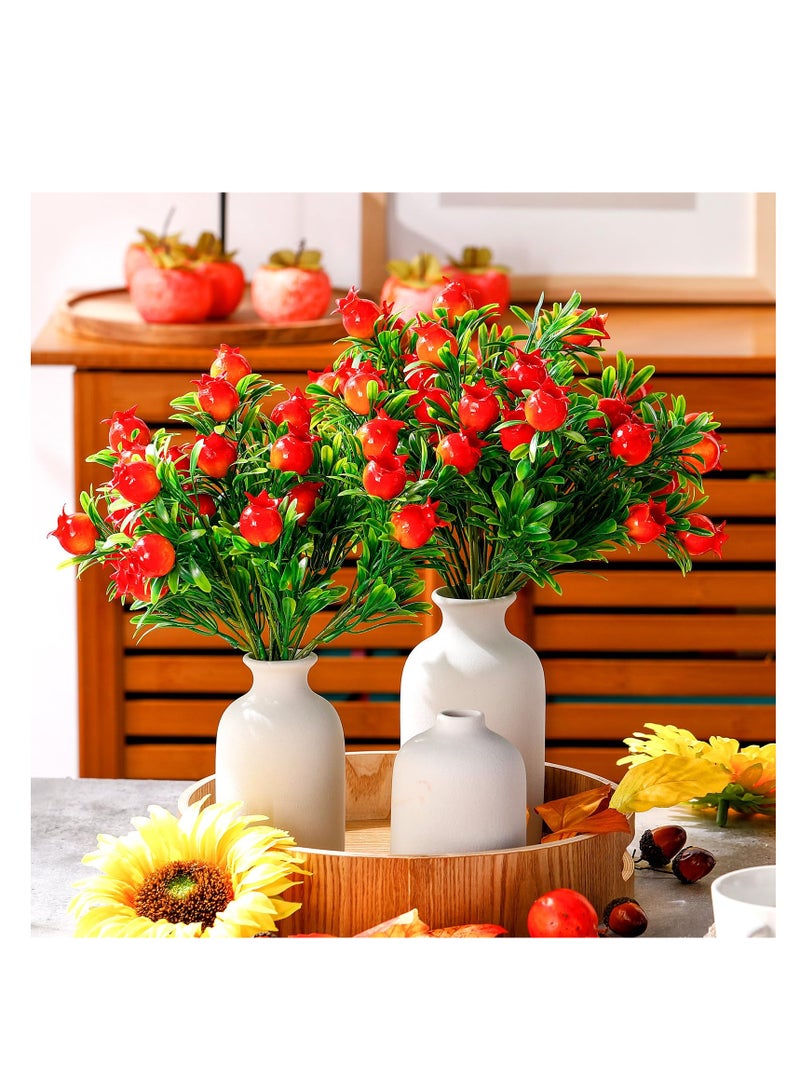 Set of 5 Artificial Orange Pomegranate Branches, Suitable for Autumn Decor, Kitchen Table Centerpieces, and Farmhouse Garden Props (12.6 x 7.1in)