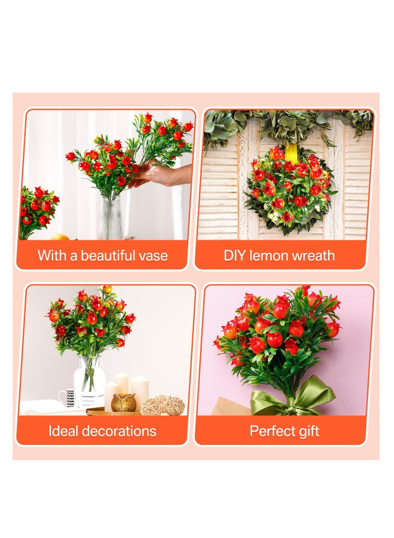 Set of 5 Artificial Orange Pomegranate Branches, Suitable for Autumn Decor, Kitchen Table Centerpieces, and Farmhouse Garden Props (12.6 x 7.1in)