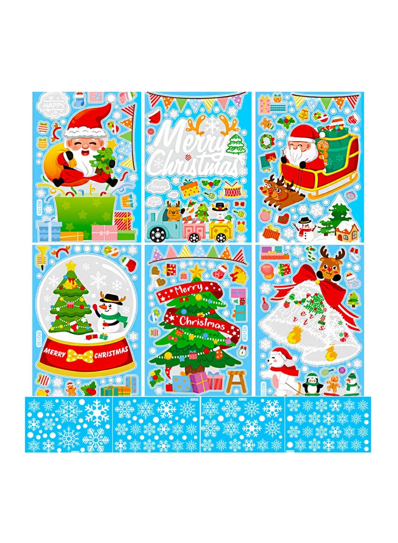 10 Sheets Window Stickers  Window Clings Film Decoration Santa Snowman Reindeer Xmas SnowflakeDouble Side Glass Window Ornaments Decals (Sheets Size: 11.8x7.9in/30x20cm)