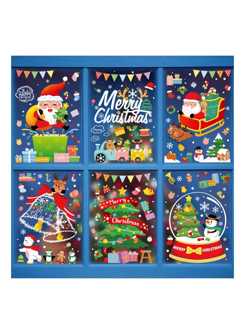 10 Sheets Window Stickers  Window Clings Film Decoration Santa Snowman Reindeer Xmas SnowflakeDouble Side Glass Window Ornaments Decals (Sheets Size: 11.8x7.9in/30x20cm)