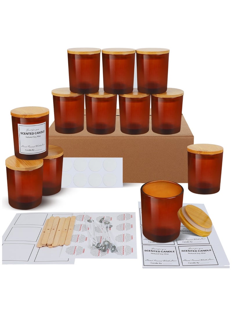 12 Pack 8oz  Amber Glass Candle Jars with Lids and Candle Making Kits - Bulk Empty Candle Jars for Making Candles