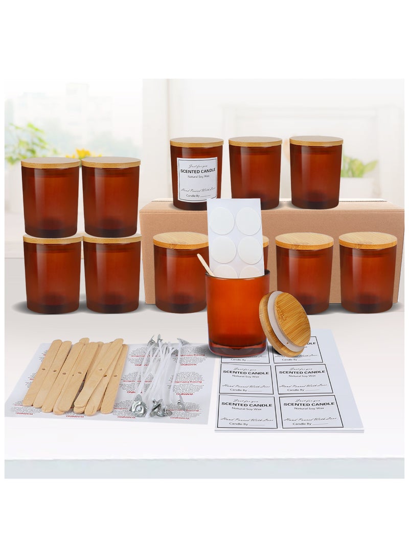 12 Pack 8oz  Amber Glass Candle Jars with Lids and Candle Making Kits - Bulk Empty Candle Jars for Making Candles