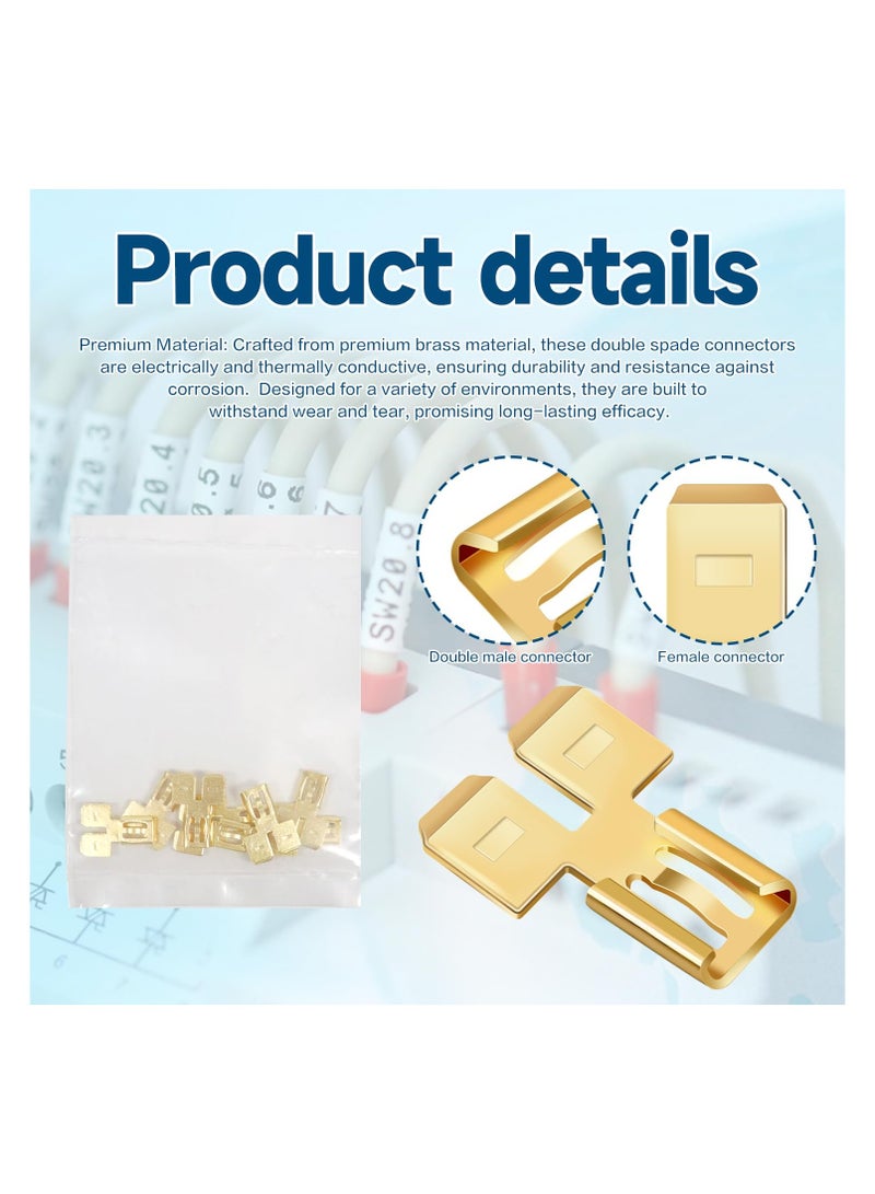 Piggyback Spade Connectors, Quick Disconnect Electrical, 2 Way Wire Terminals Adapter Non Insulated Male Single Female Tab Slip Brass Automotive Double Spade Connector 1/4