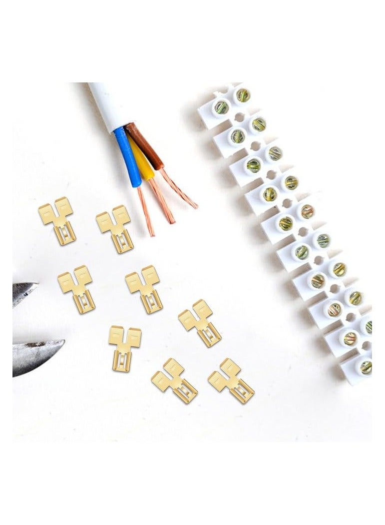 Piggyback Spade Connectors, Quick Disconnect Electrical, 2 Way Wire Terminals Adapter Non Insulated Male Single Female Tab Slip Brass Automotive Double Spade Connector 1/4