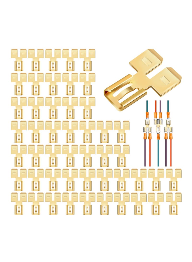 Piggyback Spade Connectors, Quick Disconnect Electrical, 2 Way Wire Terminals Adapter Non Insulated Male Single Female Tab Slip Brass Automotive Double Spade Connector 1/4