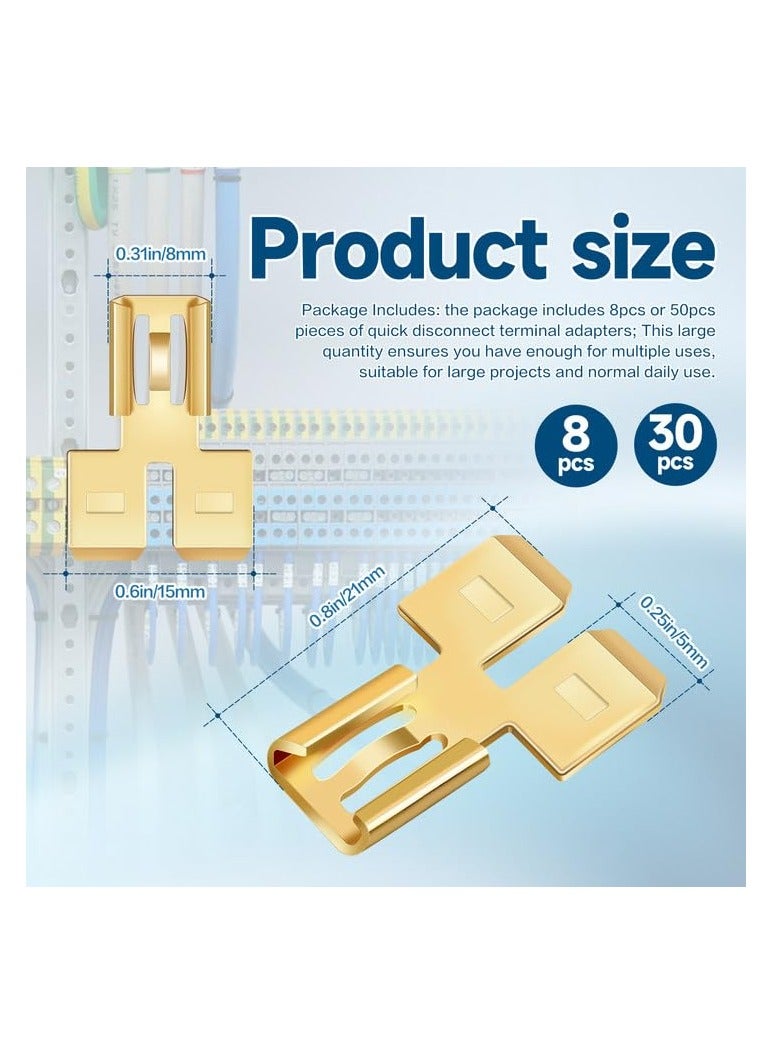 Piggyback Spade Connectors, Quick Disconnect Electrical, 2 Way Wire Terminals Adapter Non Insulated Male Single Female Tab Slip Brass Automotive Double Spade Connector 1/4