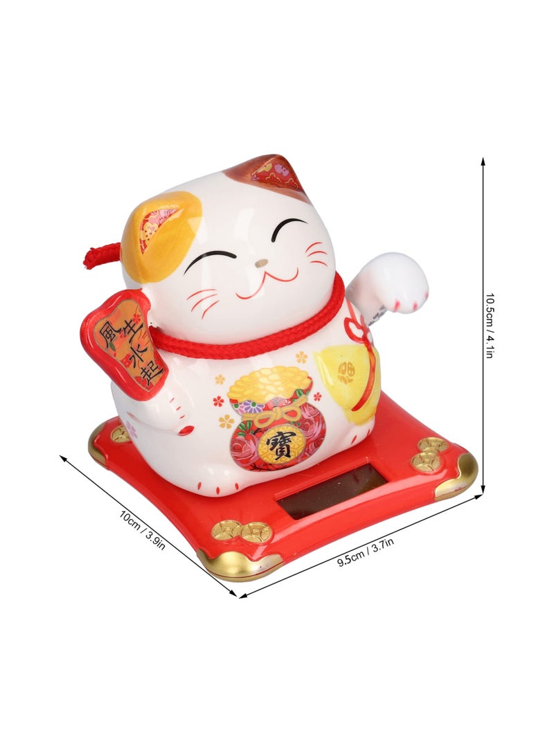 Ceramic Maneki Neko Lucky Cat, Fortune  Chinese Eastern Cat Solar Powered Lucky Cat Happy Cat Waving Arm Fortune Cat Chinese Feng Shui Decor for Shop, Home, Restaurants, Car 3.9