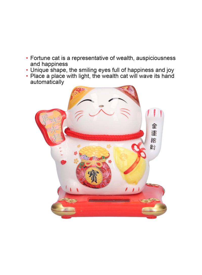 Ceramic Maneki Neko Lucky Cat, Fortune  Chinese Eastern Cat Solar Powered Lucky Cat Happy Cat Waving Arm Fortune Cat Chinese Feng Shui Decor for Shop, Home, Restaurants, Car 3.9