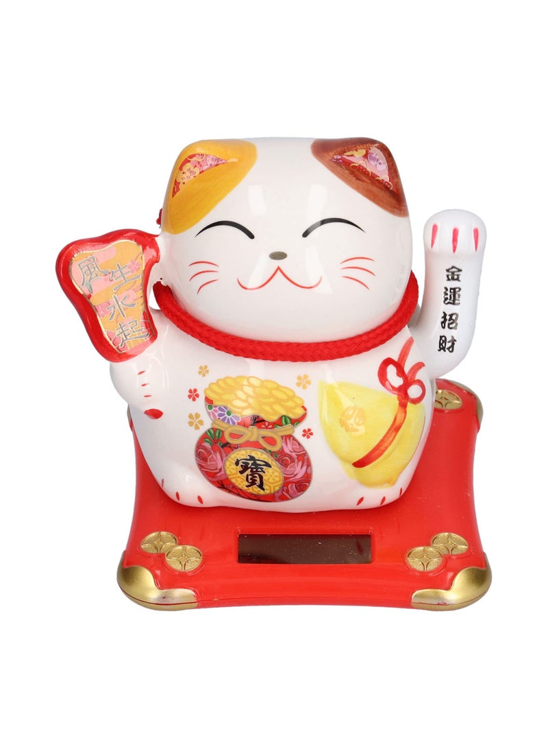 Ceramic Maneki Neko Lucky Cat, Fortune  Chinese Eastern Cat Solar Powered Lucky Cat Happy Cat Waving Arm Fortune Cat Chinese Feng Shui Decor for Shop, Home, Restaurants, Car 3.9