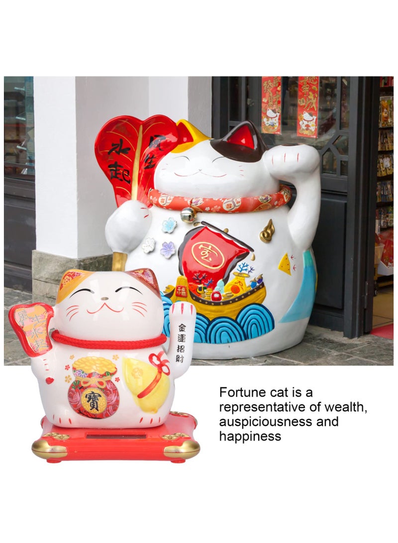 Ceramic Maneki Neko Lucky Cat, Fortune  Chinese Eastern Cat Solar Powered Lucky Cat Happy Cat Waving Arm Fortune Cat Chinese Feng Shui Decor for Shop, Home, Restaurants, Car 3.9