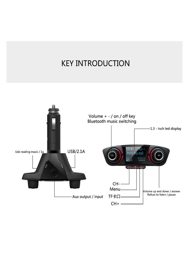 Car MP3 Player Bluetooth Receiver, USB Flash Drive BT06 Car MP3 Cigarette Lighter Car Charger, Fuel Cell Phone Charger for Cars, 12V/24V Adapter with USB Charging Port and FM Transmitter