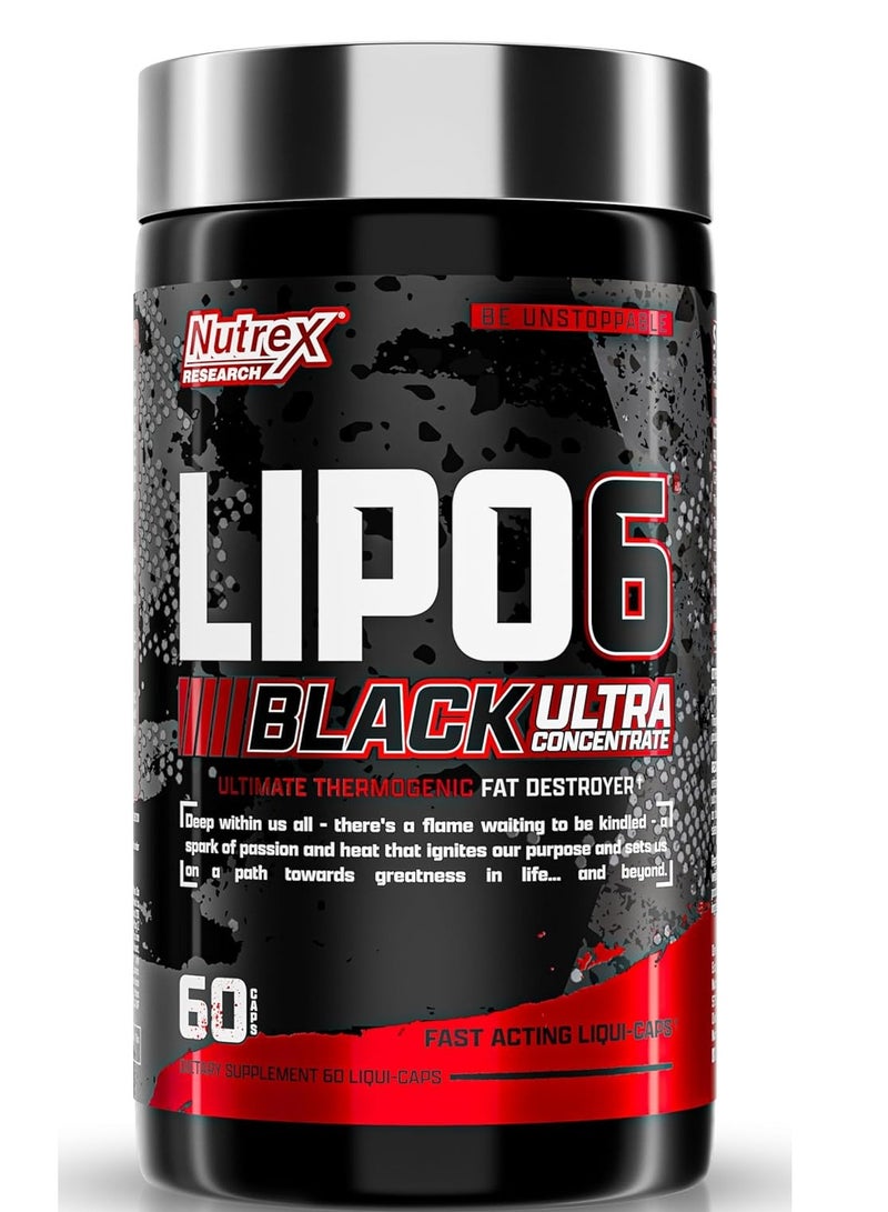 Nutrex Research Lipo-6 Black Ultra Concentrate - Thermogenic Energizing Fat Burner, Intense Weight Loss, Energy & Focus,60 Capsules