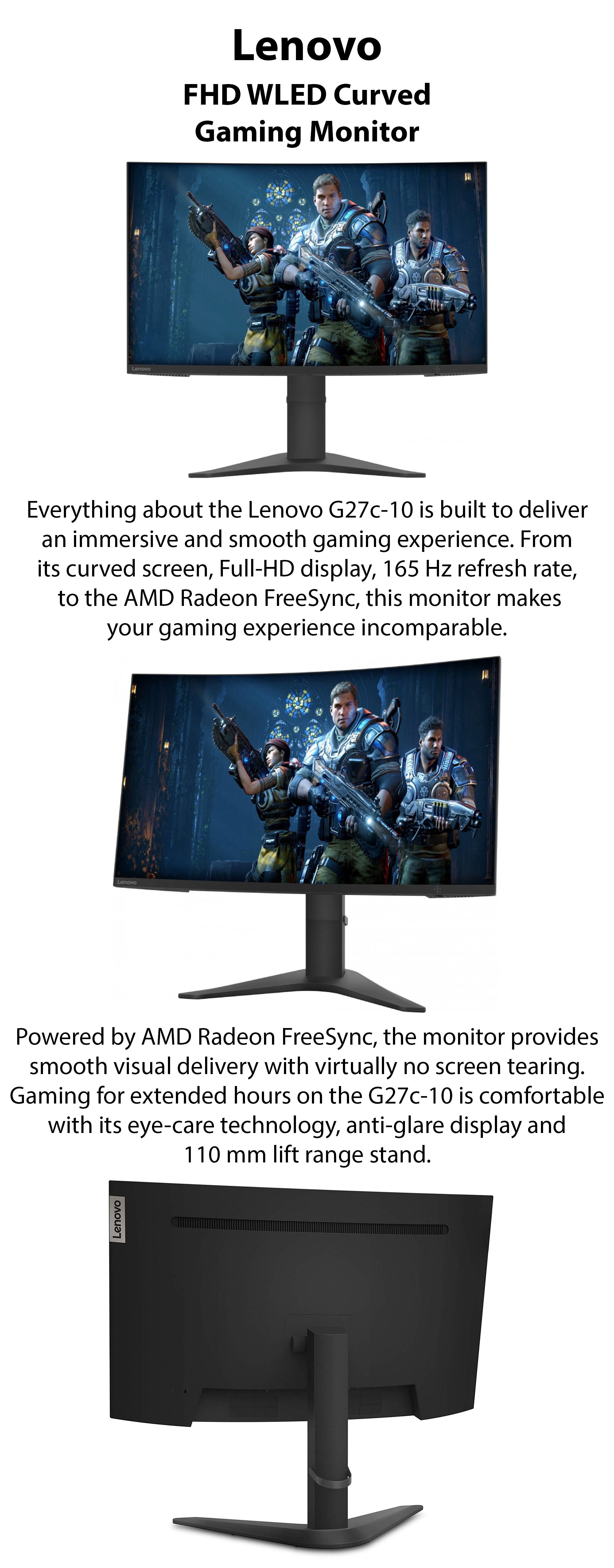 G27c 10 27-inch Monitor, VA, FHD, 1 ms, 165 Hz, AMD Freesync Premium, 1920x1080, VESA, 3 side NearEdgeless, 16.7 Million colors, TÜV Rheinland Low Blue Light 66A3GACBUK black