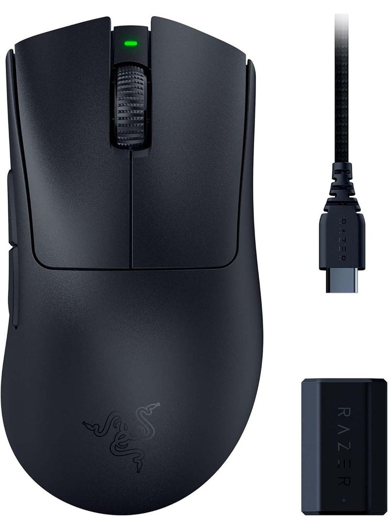 DeathAdder V3 Pro Wireless Gaming Mouse + Hyperpolling Wireless Dongle: 63g Ultra Lightweight - Focus Pro 30K Optical Sensor - Optical Switches Gen-3-5 Programmable Buttons - Black