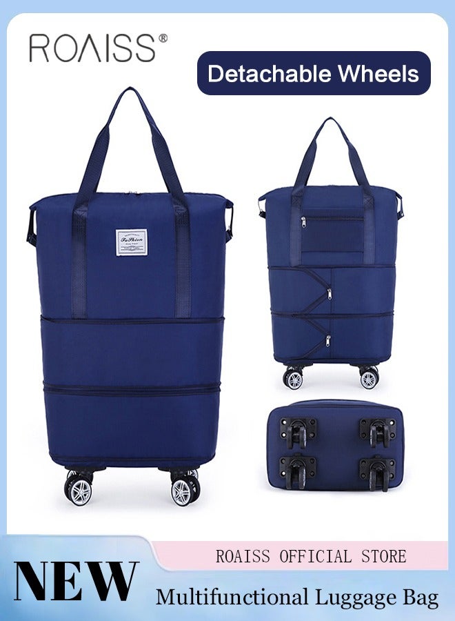 Multifunctional Luggage Bag for Unisex Premium Oxford Fabric Large Capacity Dry and Wet Separation Travel Bag Waterproof Wear Resistant Fitness Sports Bag with Detachable Caster Wheels