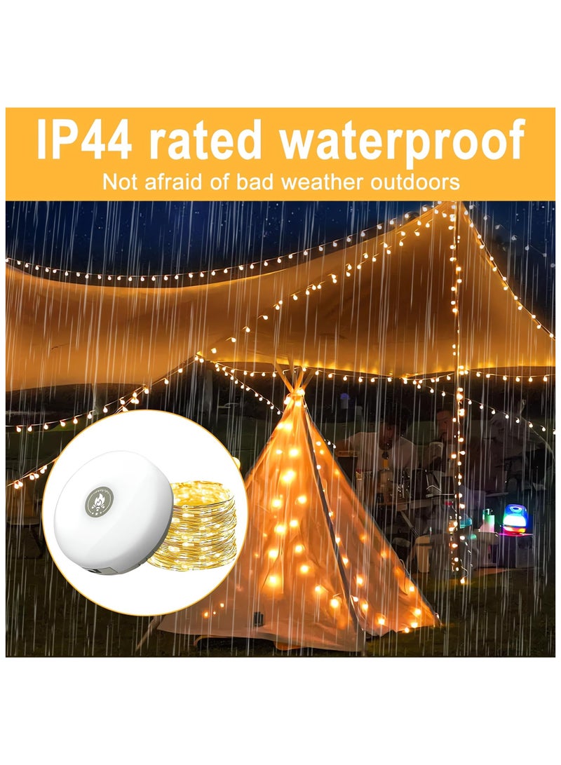 Camping String Lights, Rechargeable & Stowable Outdoor String Lights with 8 Lighting Mode, 32.8ft Portable and Waterproof LED Fairy String Lights for Camping Yard Hiking, Type-C Quick Storage