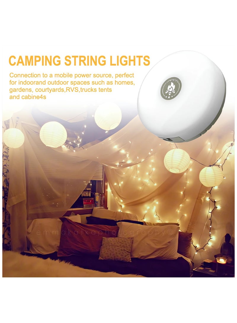 Camping String Lights, Rechargeable & Stowable Outdoor String Lights with 8 Lighting Mode, 32.8ft Portable and Waterproof LED Fairy String Lights for Camping Yard Hiking, Type-C Quick Storage