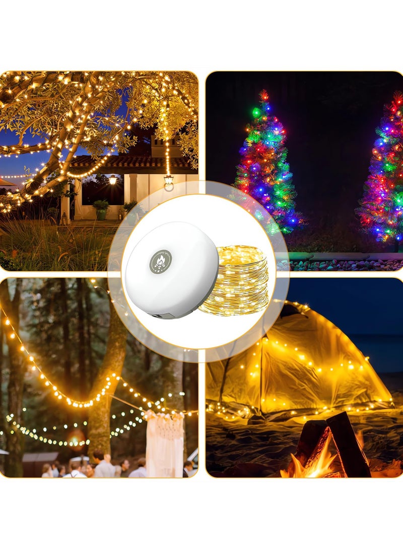 Camping String Lights, Rechargeable & Stowable Outdoor String Lights with 8 Lighting Mode, 32.8ft Portable and Waterproof LED Fairy String Lights for Camping Yard Hiking, Type-C Quick Storage