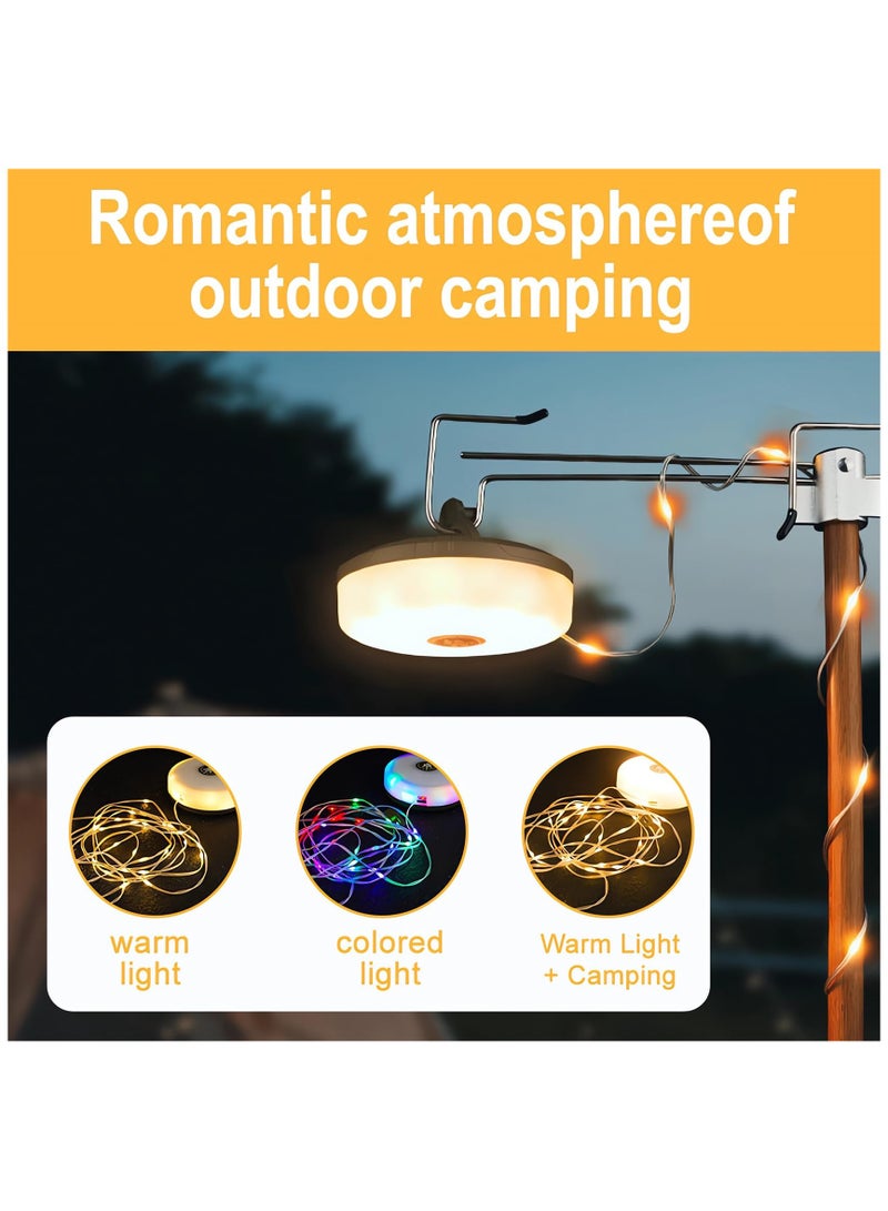 Camping String Lights, Rechargeable & Stowable Outdoor String Lights with 8 Lighting Mode, 32.8ft Portable and Waterproof LED Fairy String Lights for Camping Yard Hiking, Type-C Quick Storage