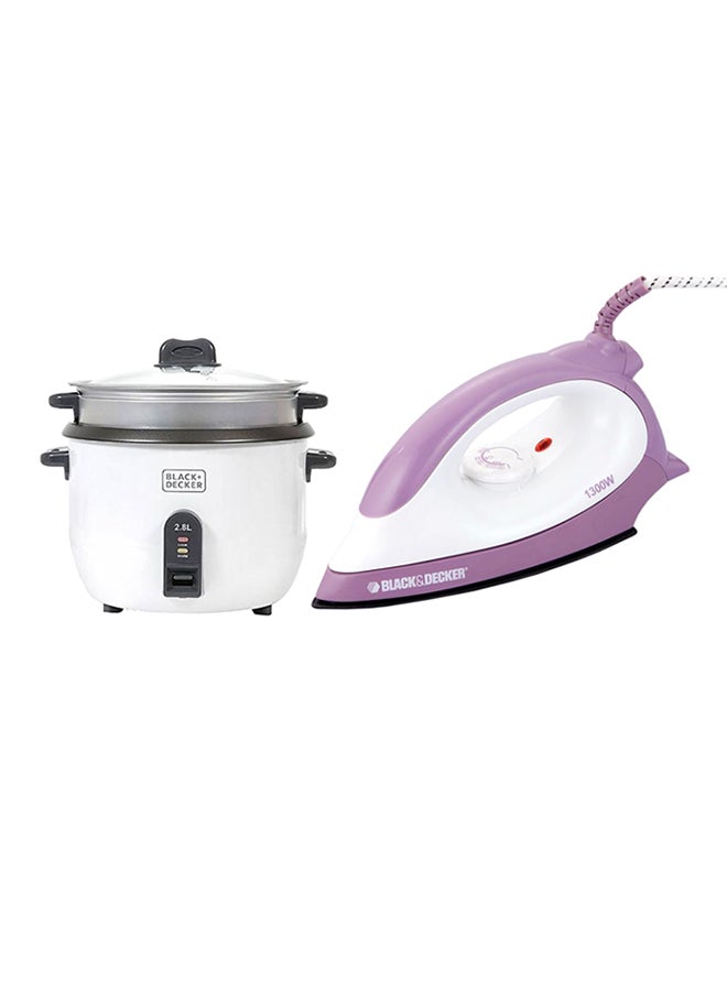 Automatic Rice Cooker 2.8L RC1860-B5 With Dry Iron 1300W F1500-B5 White/Purple/Black