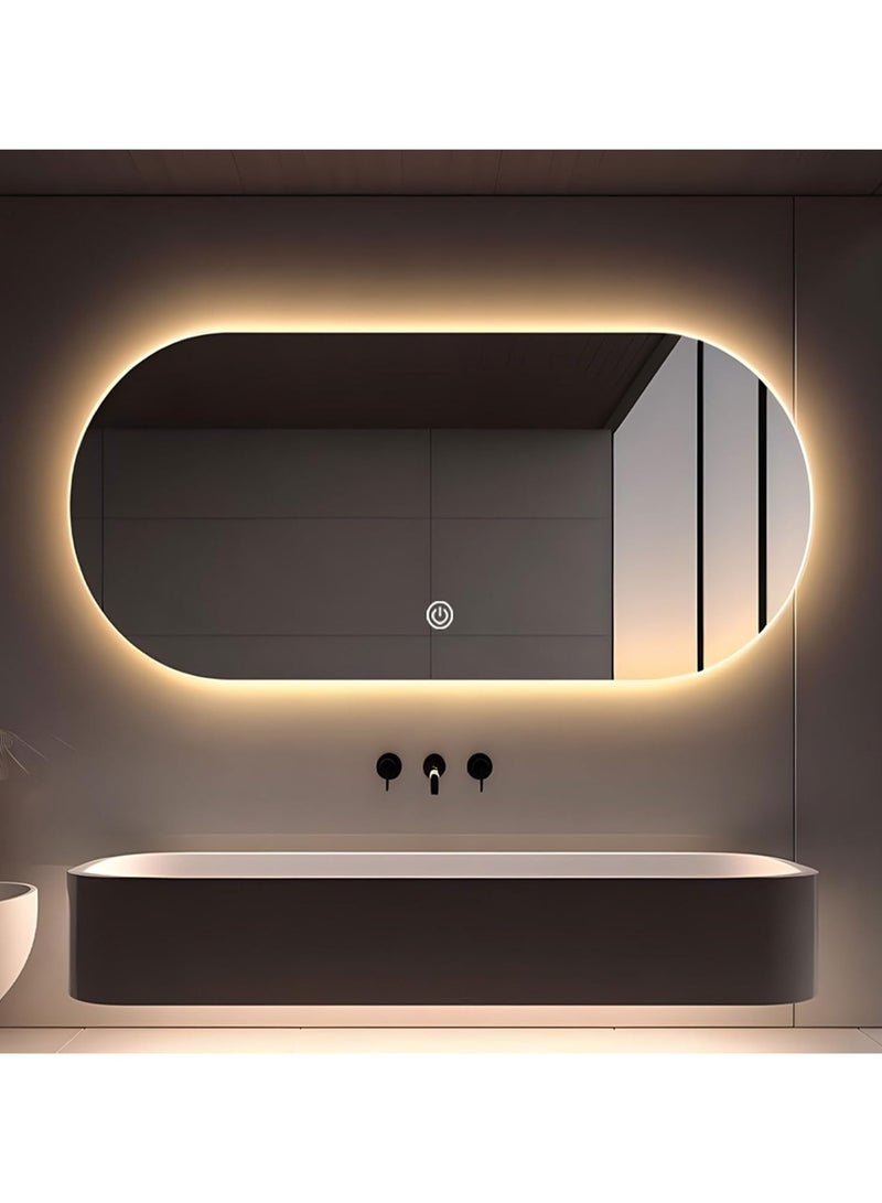 LED Oval Bathroom Bakeup Mirrors, Easy to Install Anti-Fog Wall Mounted Lighted Mirror, Large Modern LED Bathroom Vanity Mirror, 3 Colors Dimmable Brightness