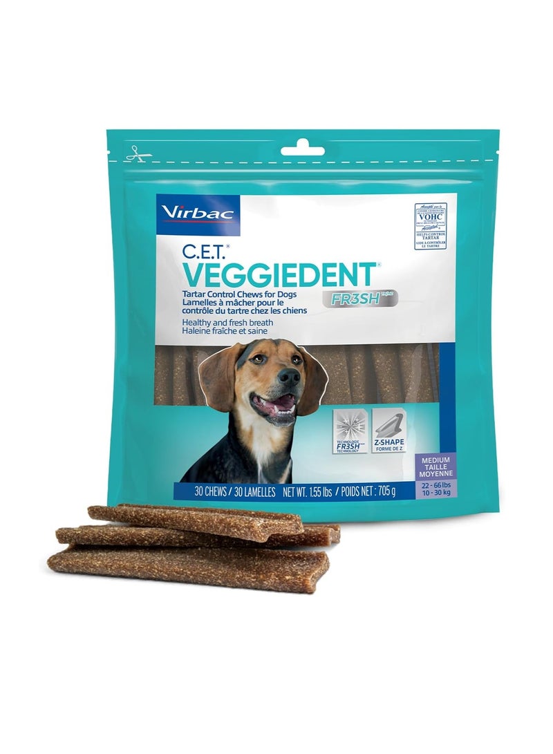 Virbac CET Veggiedent FR3SH Tartar Control Chews for Dogs, Medium (Pack of 30)