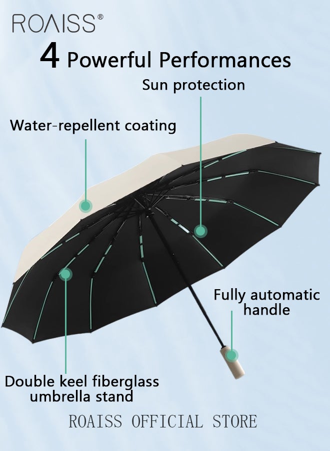 Unisex Full Automatic Umbrella Rain and Shine Dual Use Large Reinforced Thickened Portable Arc Umbrella for UV Protection Strong Rain Resistant and Windproof Parasol