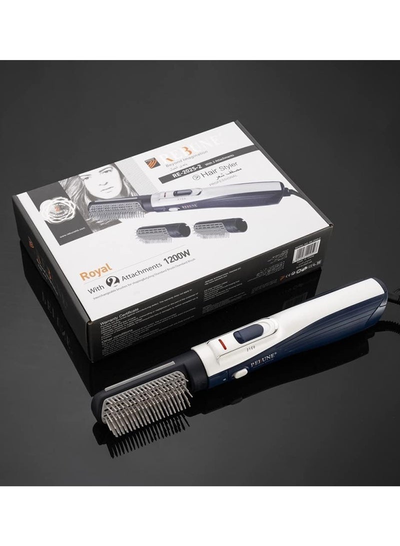 Original RE-2025-2 Electric Hair Styler Brush 3 In 1 Hot Air Styler With 2 Attachment 1200W UAE Plug Blue/White