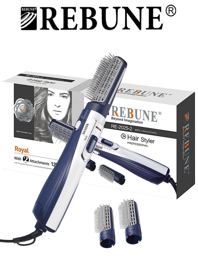 Original RE-2025-2 Electric Hair Styler Brush 3 In 1 Hot Air Styler With 2 Attachment 1200W UAE Plug Blue/White