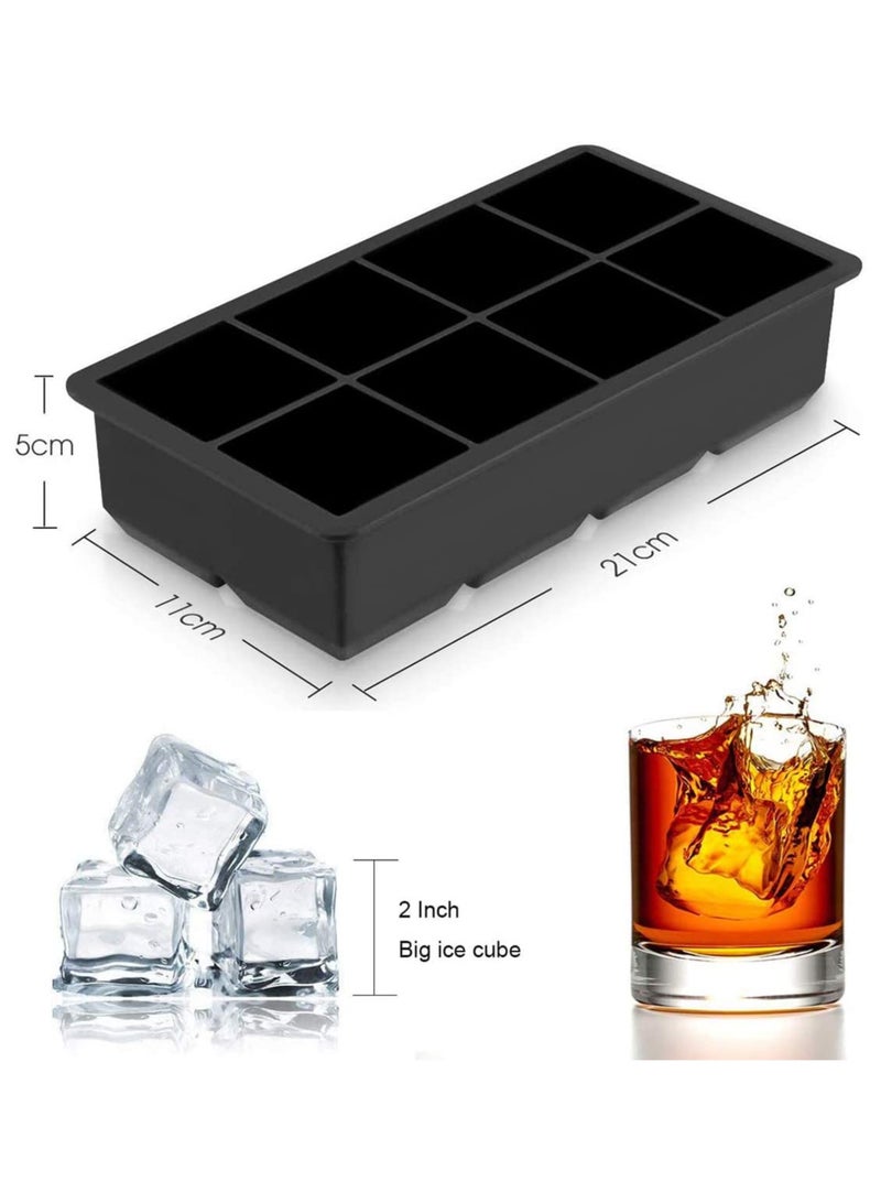 Ice Cube Trays, Black Silicone 2 Giant Ice Ball Cube Maker Use for Kids with Candy Pudding Jelly Milk Juice Chocolate Mold or c o c ktails Whiskey Particles