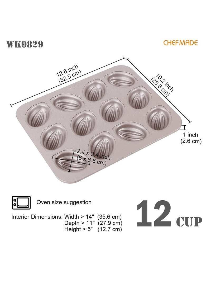 Cake Mold Muffin Cake Pan Non-Stick Rugby-Shaped Bakeware Mold Cake Pan For Oven Baking And Instant Pot Baking Mini Mold Cake Pan For Baking And Kitchen (12-Cavity Champagne Gold)