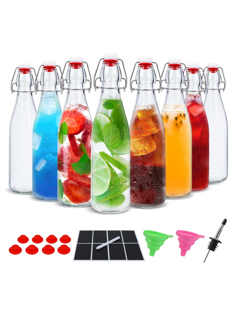 8 Pack 16 oz Swing Top Glass Bottles,Flip Top Brewing Bottle with Airtight Stopper Lids, for Juice, Water, Kombucha, Kefir Milk