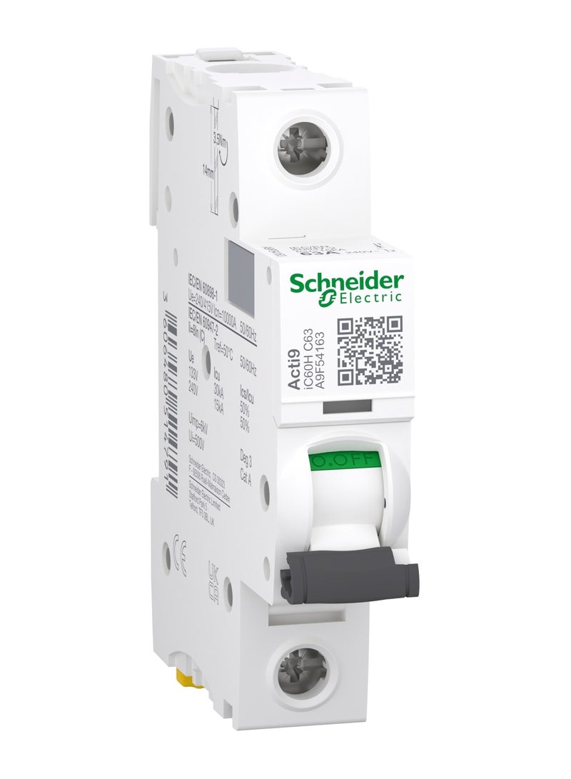 A9F54163 Acti9 iC60H 1P 63A C Miniature Circuit breaker