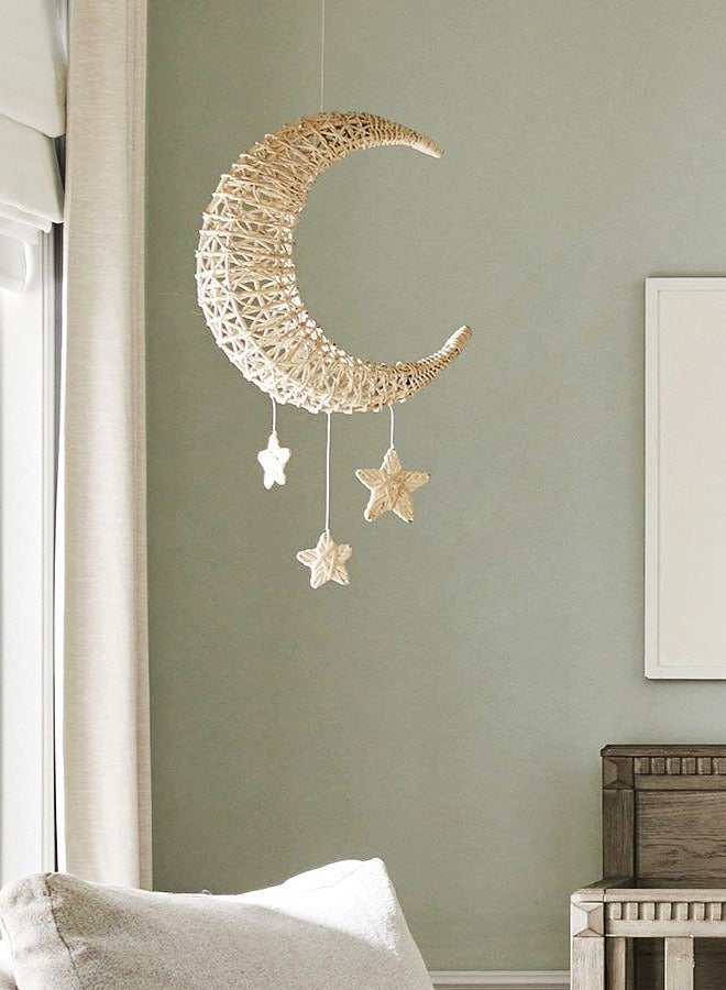 Rattan moon stars wall hanging decorations, children's room photography props wall decorations