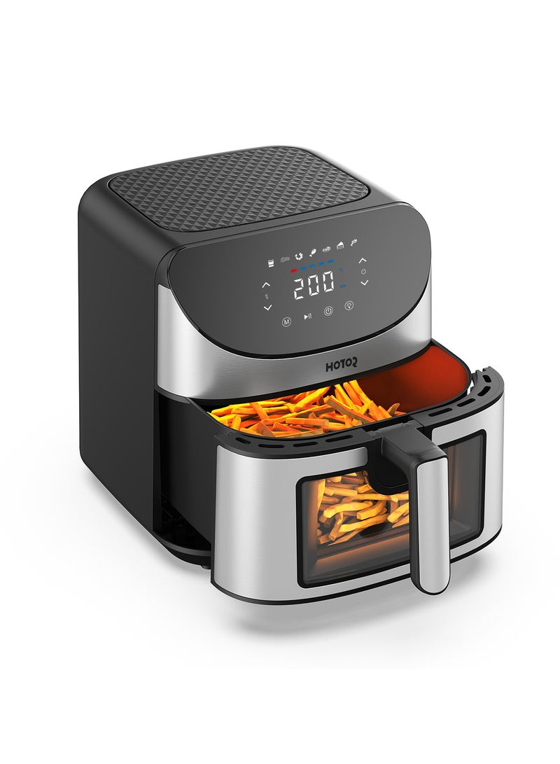 Touch Air Fryer, Oil Free Cooking Air Fryer With Digital Control Panel Display 1700W Black 8L Family Size, One-Touch Digital Control Presets, French Fries, Chicken, Meat, Fish,