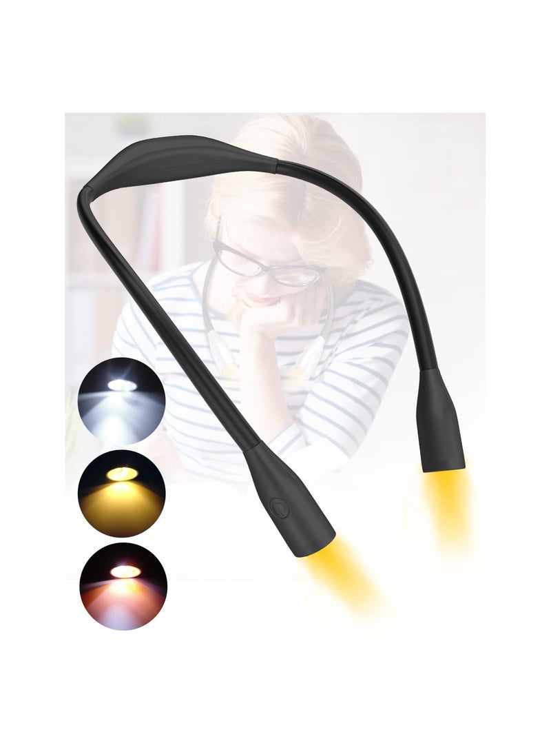 LED Neck Reading Light Bendable 3 Colors Book Lights for Reading in Bed at Home Brightness Adjustable Rechargeable Bright Read Lights for Reading Camping Repairing Knitting at Night(Black)