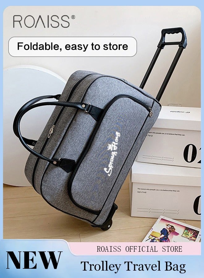 Unisex Trolley Travel Bag Oxford Fabric Premium Large Capacity Foldable Multifunctional Luggage Bag with Various Carrying Methods Waterproof Sports Fitness Bag with Smooth Zipper and Wheels