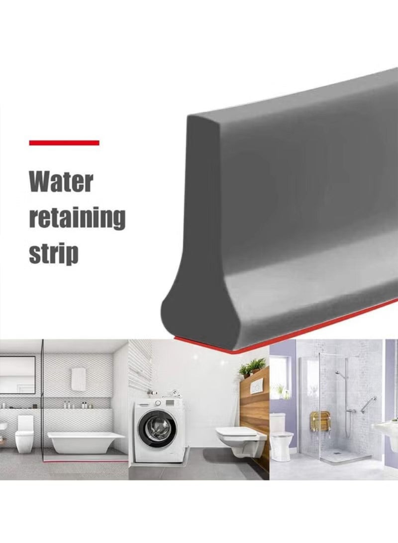 Collapsible Threshold Water Dam,Self-Adhesive Shower Barrier Bathroom And Kitchen Stopper,Home Retention System,Waterproof Flow Block Seal Strip,Gray 1M