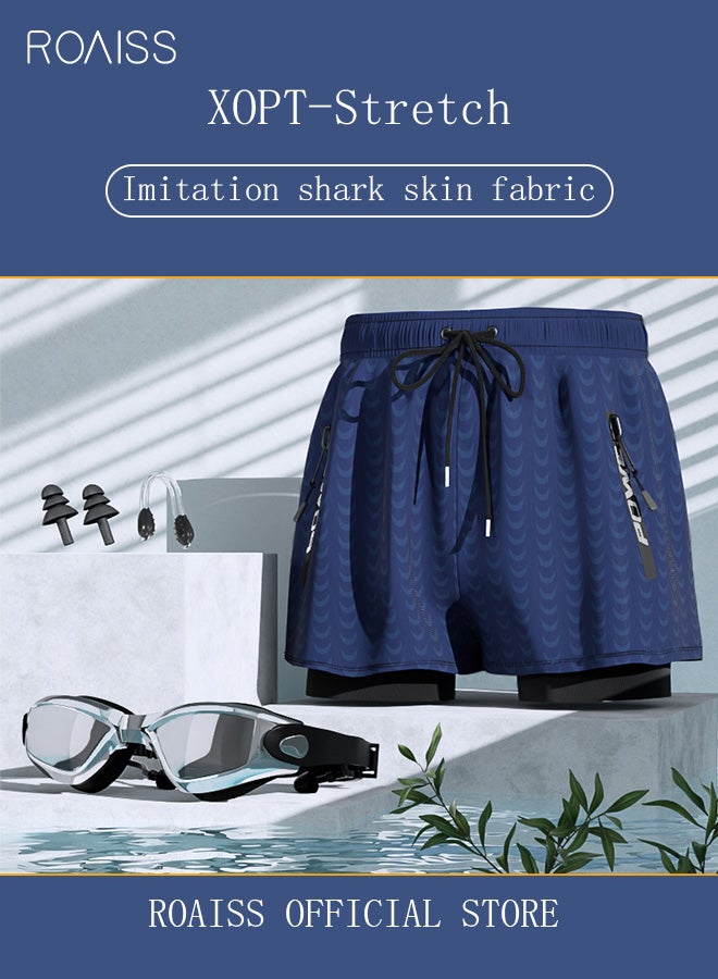 Men's Swimming Trunks Beachwear Quick Dry Gym Wear Beach Pants Fitness Shorts Fitness Workout Short Sports Running Shorts with Inner Compression