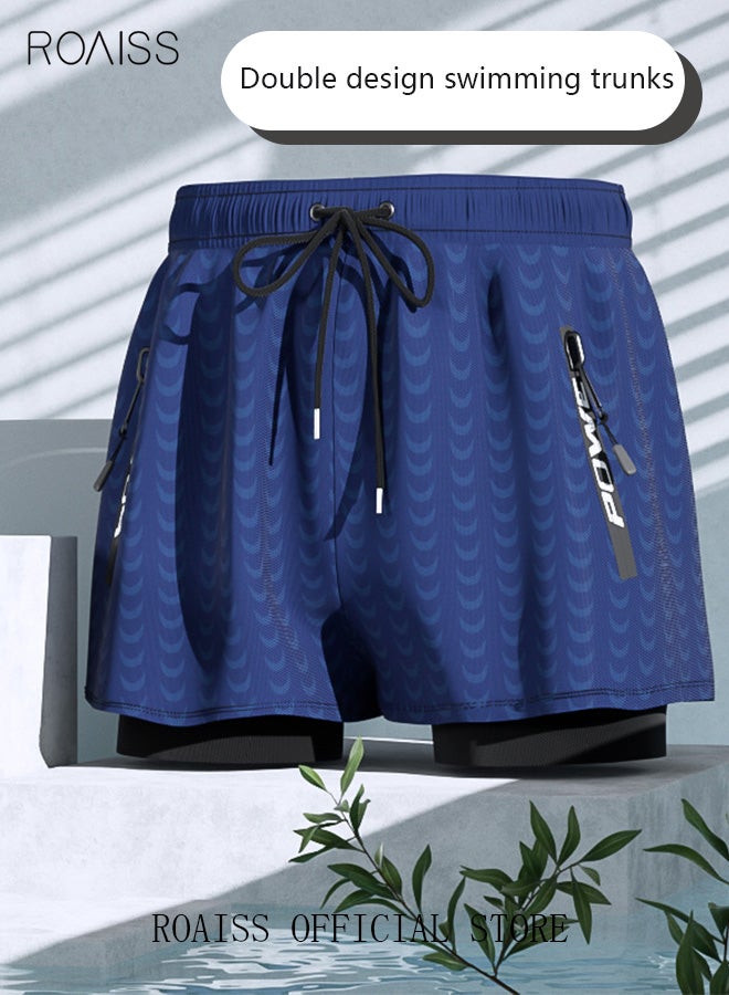 Men's Swimming Trunks Beachwear Quick Dry Gym Wear Beach Pants Fitness Shorts Fitness Workout Short Sports Running Shorts with Inner Compression