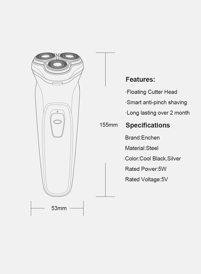 Electric Shaver Blackstone-C Men's Washable USB Rechargeable Facial Shave Machine