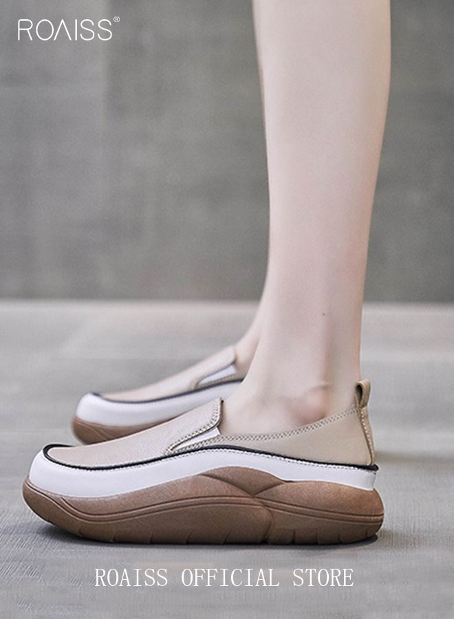 New Arrival Round Retro Thick Soles Fashionable Comfortable Shoes Women's Explosive Style Loafers Slip-On Casual Walking Sports Shoes