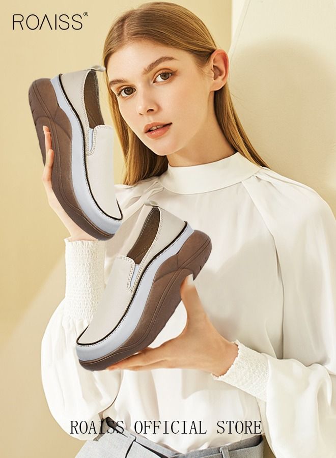 New Arrival Round Retro Thick Soles Fashionable Comfortable Shoes Women's Explosive Style Loafers Slip-On Casual Walking Sports Shoes