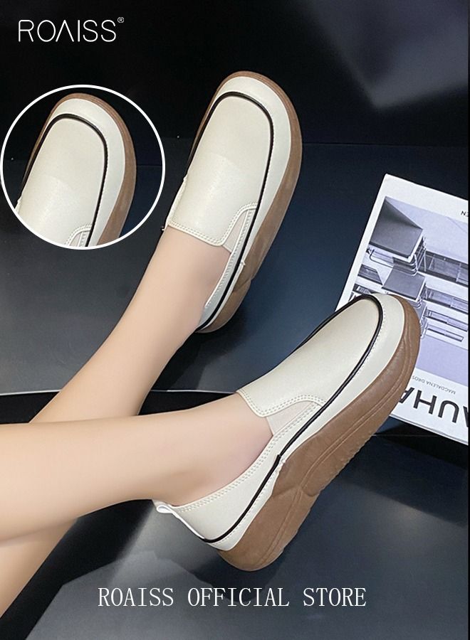 New Arrival Round Retro Thick Soles Fashionable Comfortable Shoes Women's Explosive Style Loafers Slip-On Casual Walking Sports Shoes