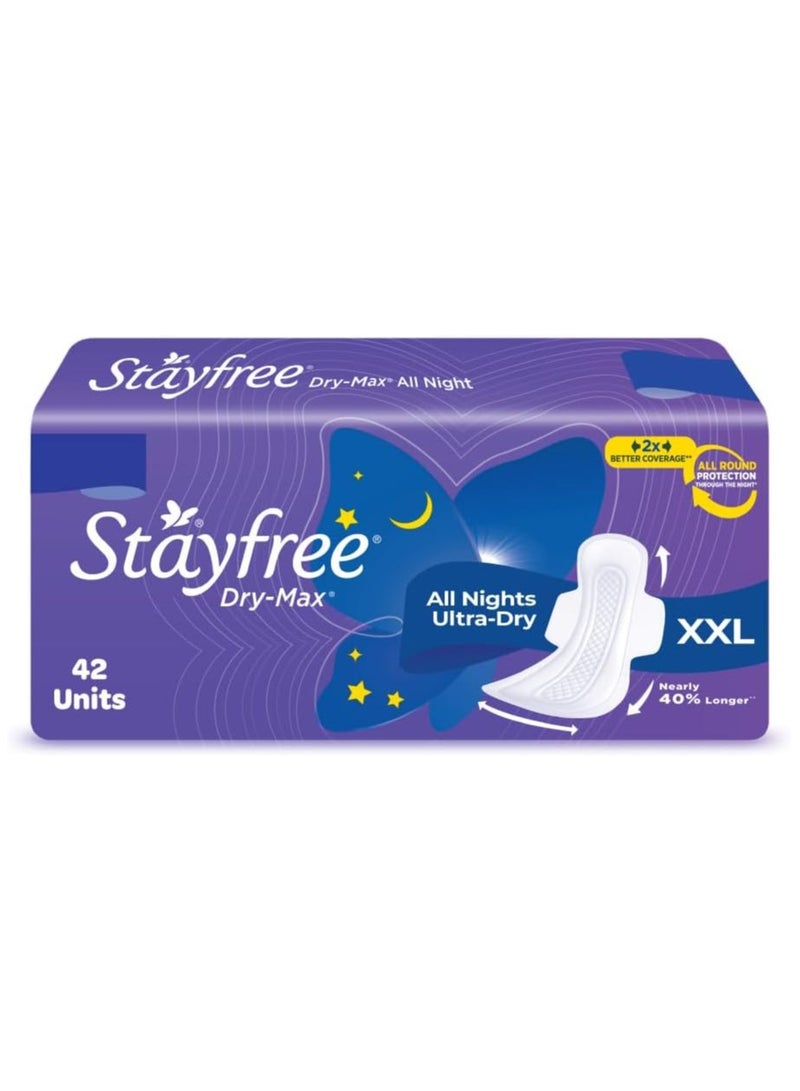 Stayfree All Night XL Dry Max Cover Sanitary Napkins - 42 Pads (Super Saver Pack)