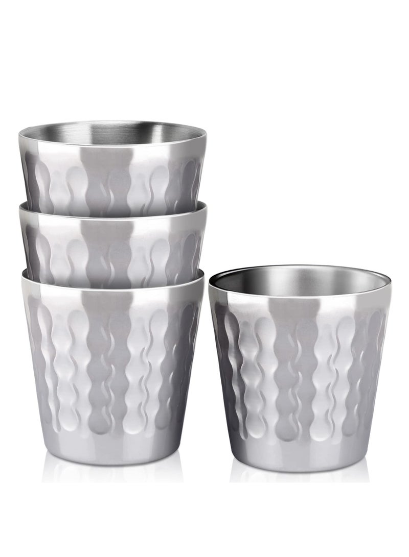 Stainless Steel Cups, 4 Pack 6oz Metal Drinking Stackable Cups, Double Wall Small Mini Insulated Portable Unbreakable Cups, Shatterproof Cups for Home Restaurant Party Camping Travelling