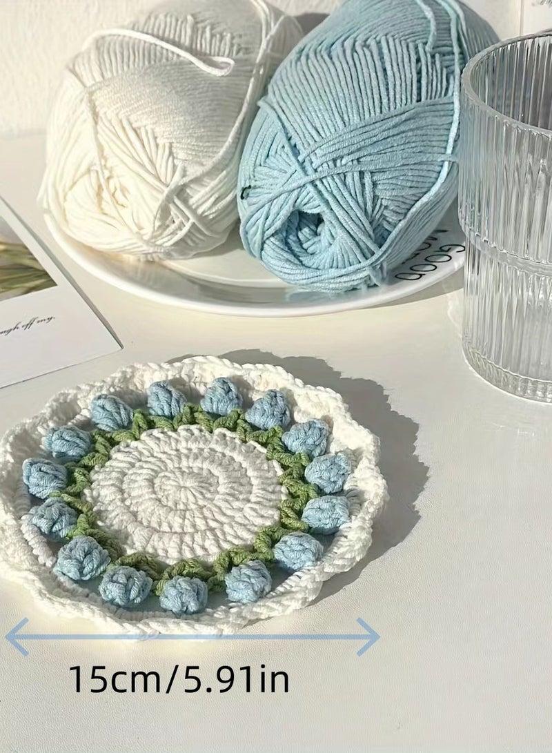 Handmade Knitted Goods Knitted Coasters Set 4 Round Coasters 4 Colors