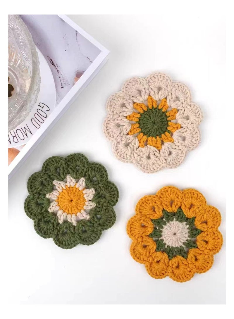 Hand-woven Coasters for Dining Room Table Placemats Living Room Coffee Table Decoration Set of 3 Round Coasters 3 Colors