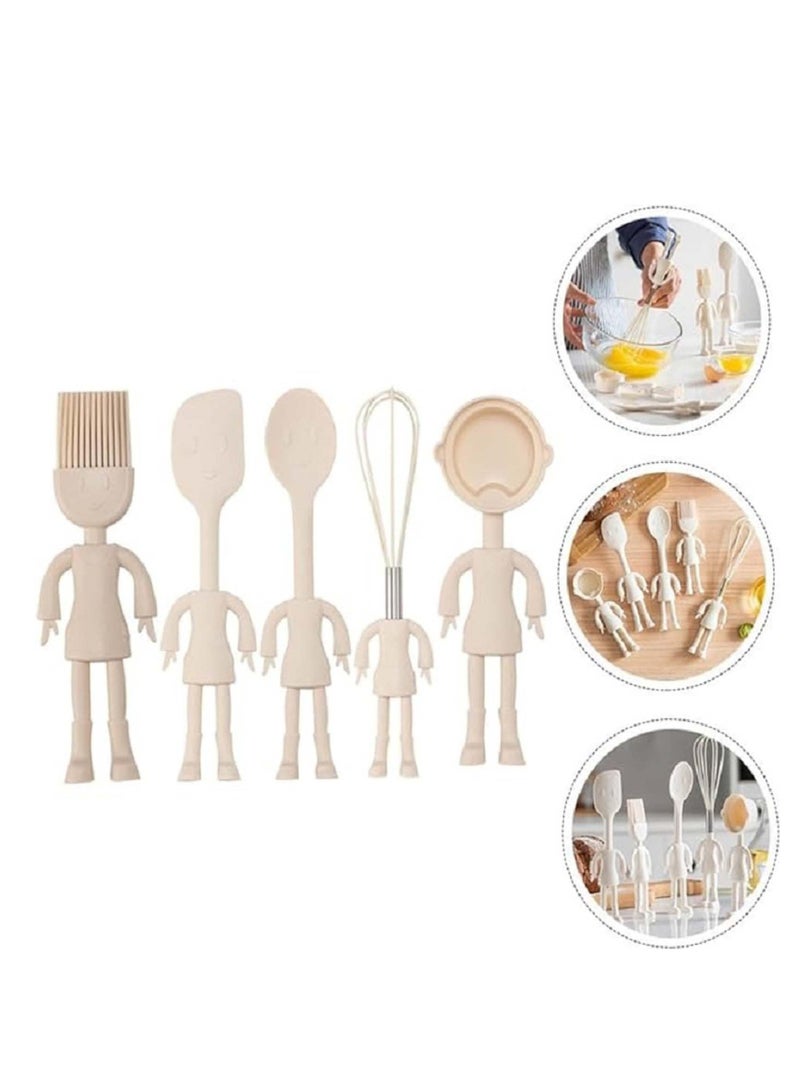 Human Shaped Kitchen Utensils Set, 5 Pcs Silicone Cute Utensils, Non Stick Heat Resistant Baking Tools, Kitchen Gadgets Tools, Comfortable Grip Handle Stand up Kitchenware